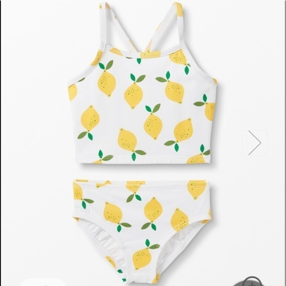 Hanna Andersson NWT Sunblock Tankini Lemons Print White & Yellow Kids Swimsuit - Picture 1 of 9